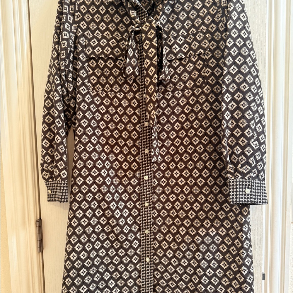 LOFT Brown and Cream Long Sleeve Dress